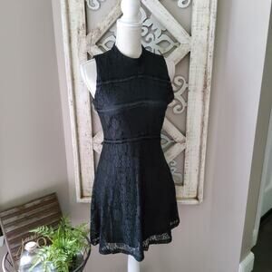 Francesca's Women's Sleeveless Lace Mock Neck Fit & Flare Mini Dress in Black